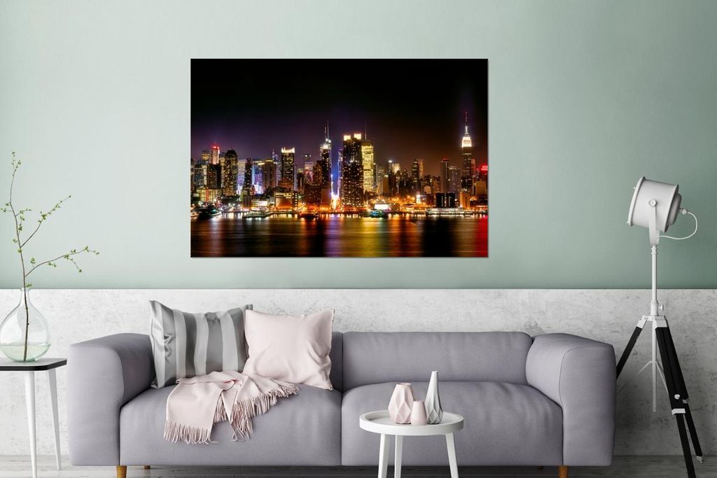 MuchoWow Wanddekoration Metall Metallbild Wandkunst 120x80 cm New York - Manhattan - Skyline MuchoWow Aluminium Gemälde - Alu Bild