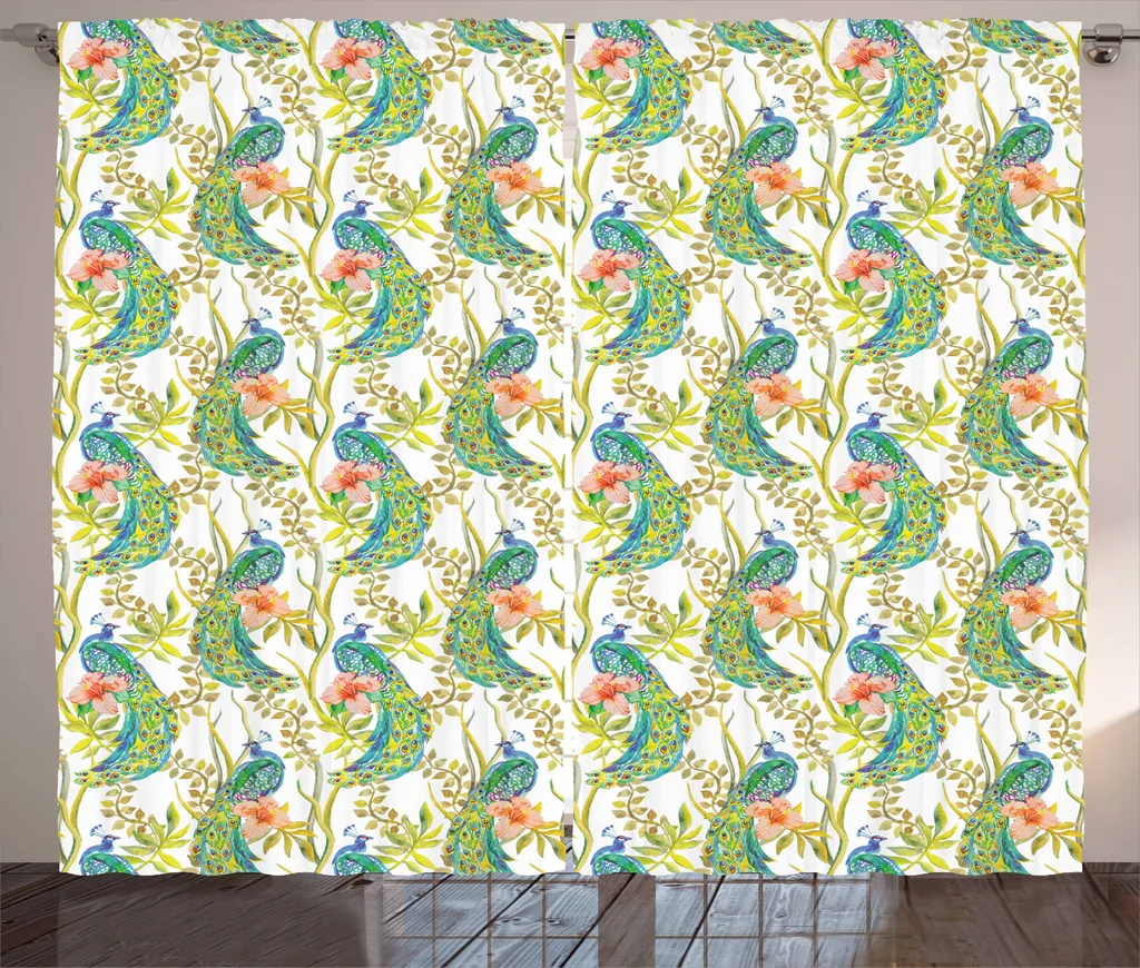 Tenda Boho Chic ABAKUHAUS Piume Pavone per Camera Letto 280x245