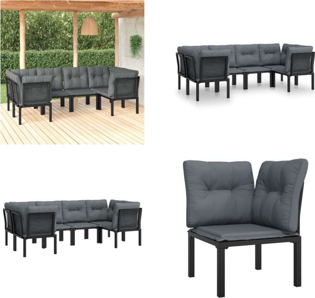 vidaXL 6 tlg. Garten Lounge Set Schwarz und Grau Poly Rattan - Garten Lounge Set - Garten Lounge Sets - Lounge Set - Gartenmöbel Set