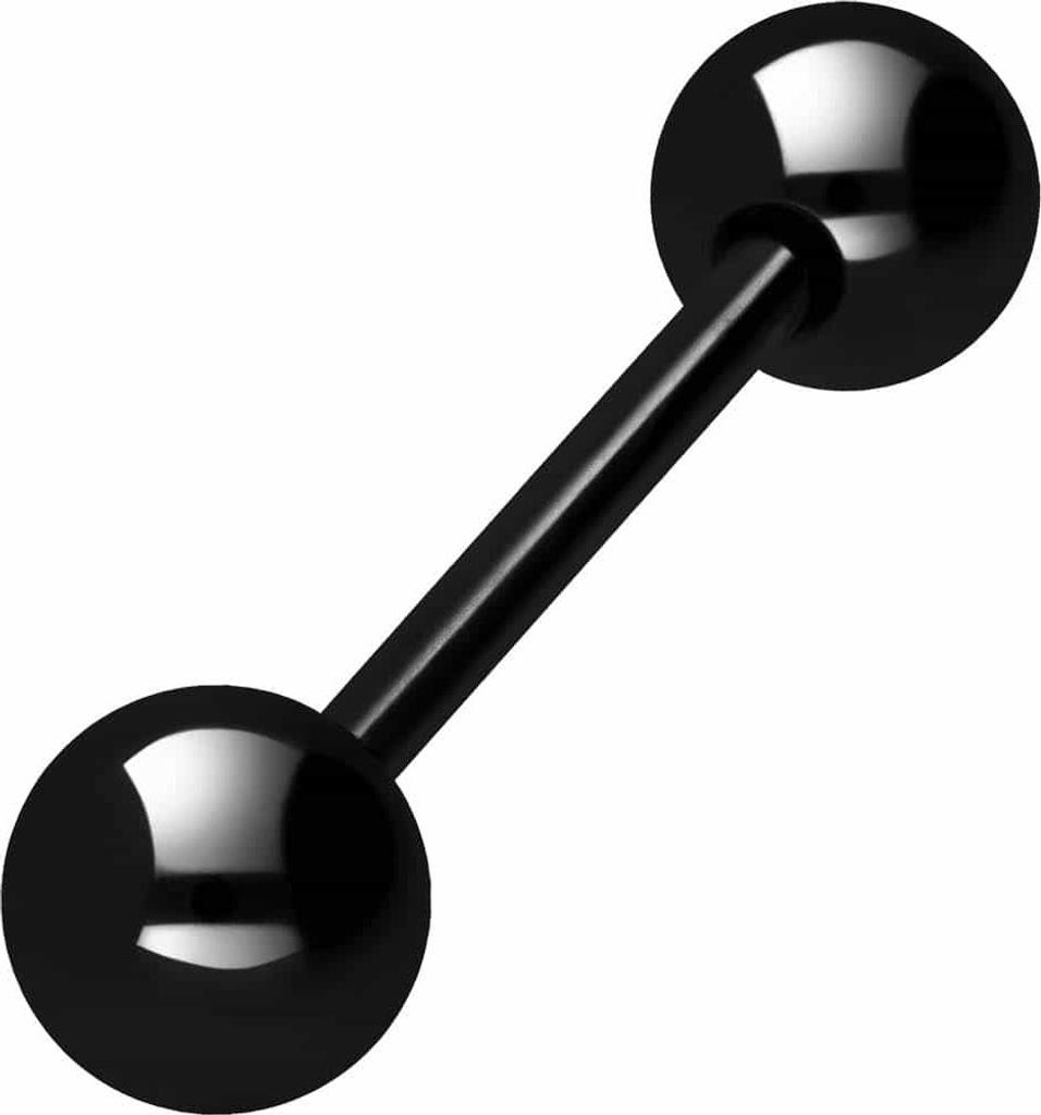 Zungenpiercing, Intim-Piercing Titan Barbell Schwarz Stablänge: 18mm + Stabstärke: 1,6mm + Kugelgröße: 6mm