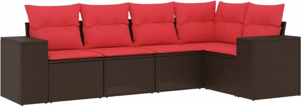 vidaXL 5-teiliges Gartensofa-Set mit Kissen, braun, Polyrattan
