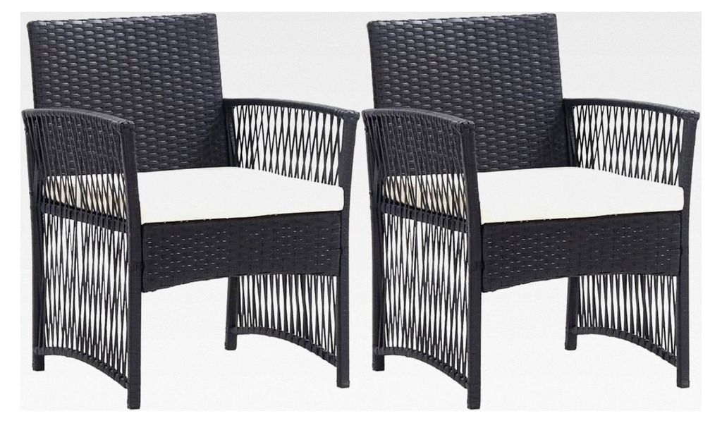 Gartensessel mit Sitzkissen, 2 Stück, Schwarz, Poly Rattan