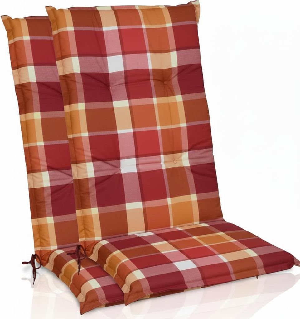 Beautissu 2er Set Hochlehner Auflagen Set 120x50 cm Polster Rot Kariert