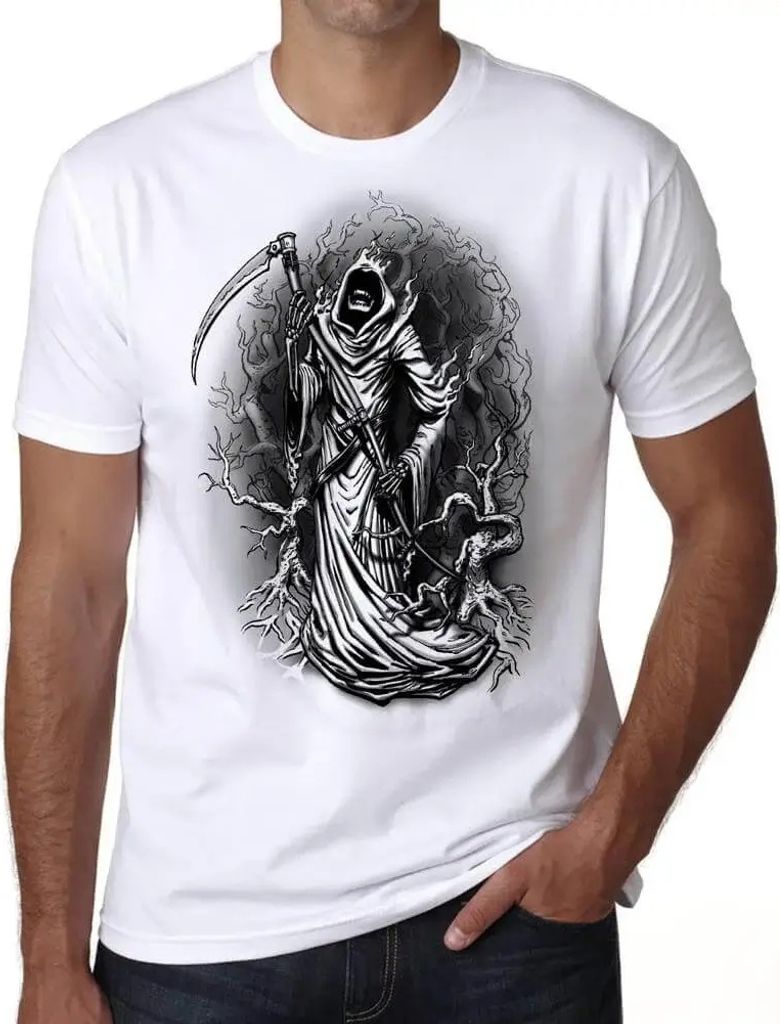 Herren Grafik T-Shirt Tribal Sensenmann Tattoo – Tribal Grim Reaper Tattoo – Öko-Verantwortlich Vintage Jahrgang Kurzarm Lustige Druck Geburtstag