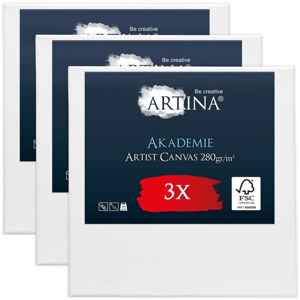 Artina Keilrahmen Leinwand Akademie, 100x100cm, 3er Set