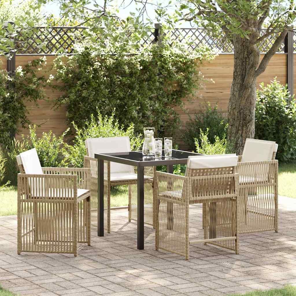 "Schlussverkauf" Garten Essgruppe 5 Stück - Loungegruppe UV-beständig - Beige Poly-Rattan C12088
