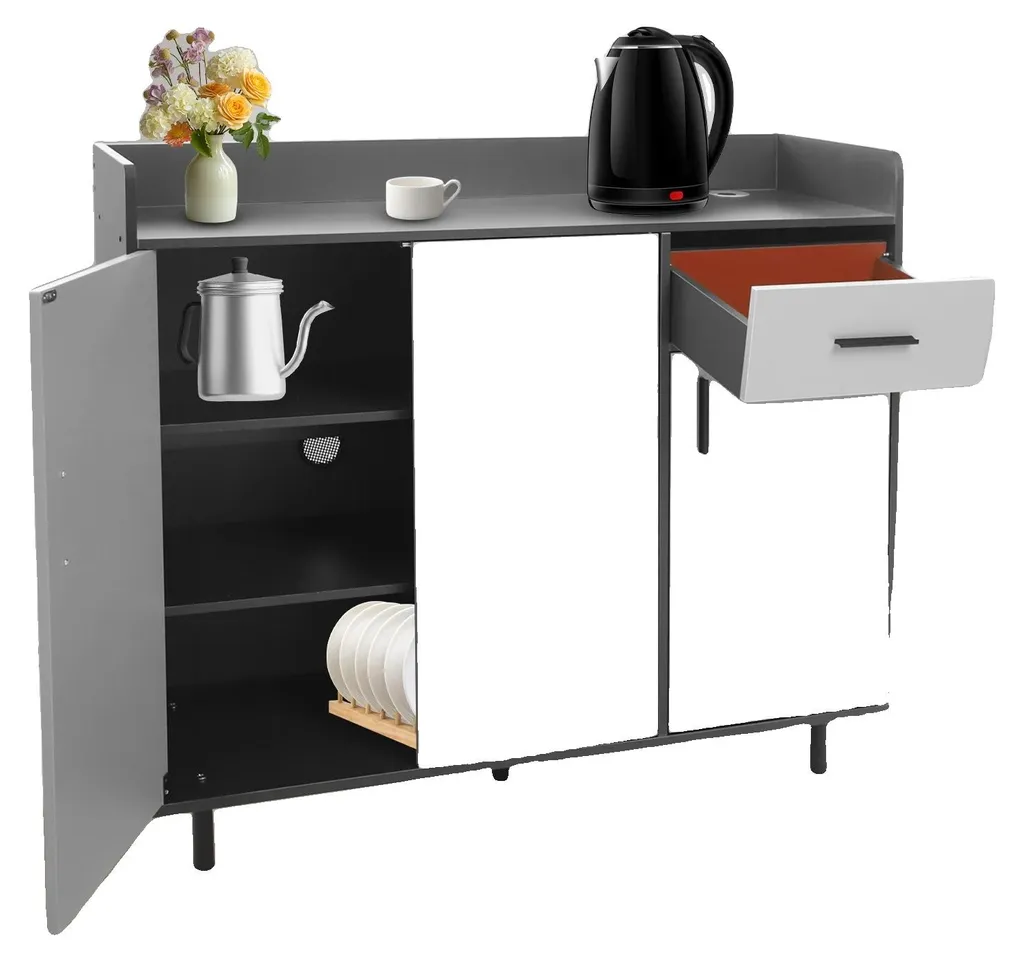Armoire cuisine compacte grise, structure aggloméré durable et solide