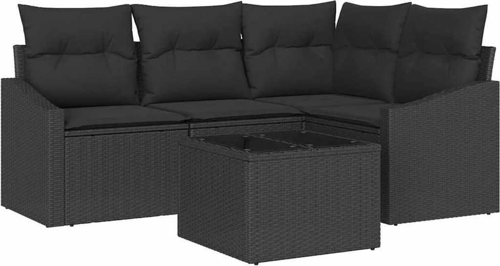 vidaXL Sofa Set mit Kissen 5 pcs Schwarz Poly Rattan