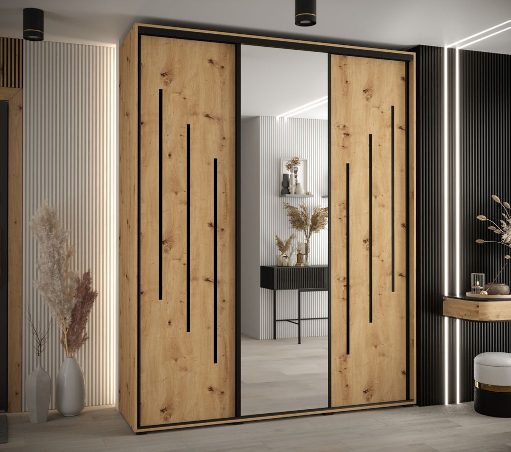 Kleiderschrank ASIRI 9 - 190/60 cm, Artisan-Eiche / Schwarz