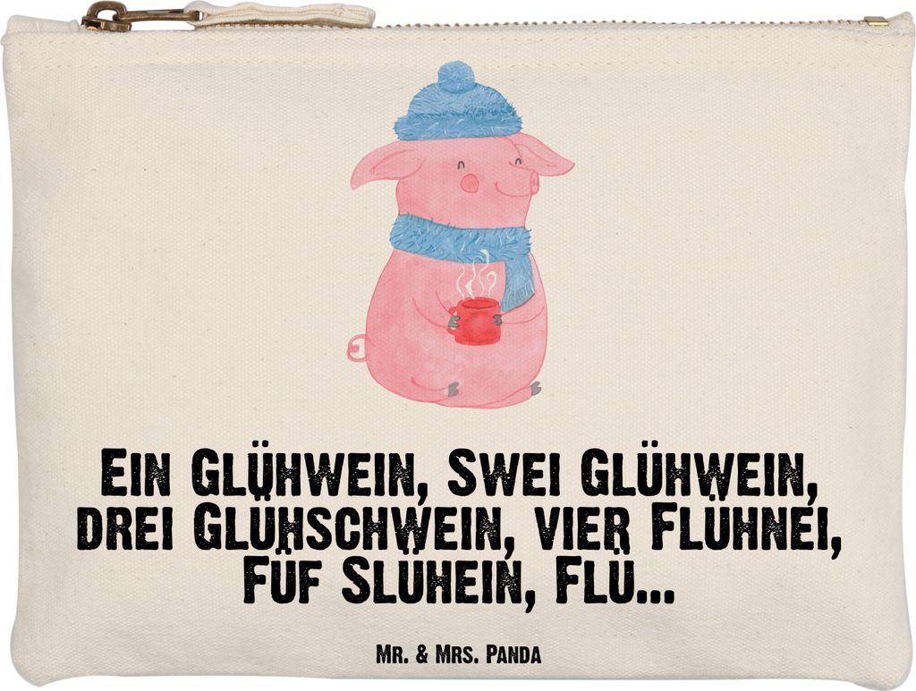 Mr. & Mrs. Panda kosmetiktäschchen Schweinchen Glühwein Grösse XL Große - Weiß - Geschenk, Kulturtasche, Spruch, Mäppchen, Stoffbeutel, Weihn...