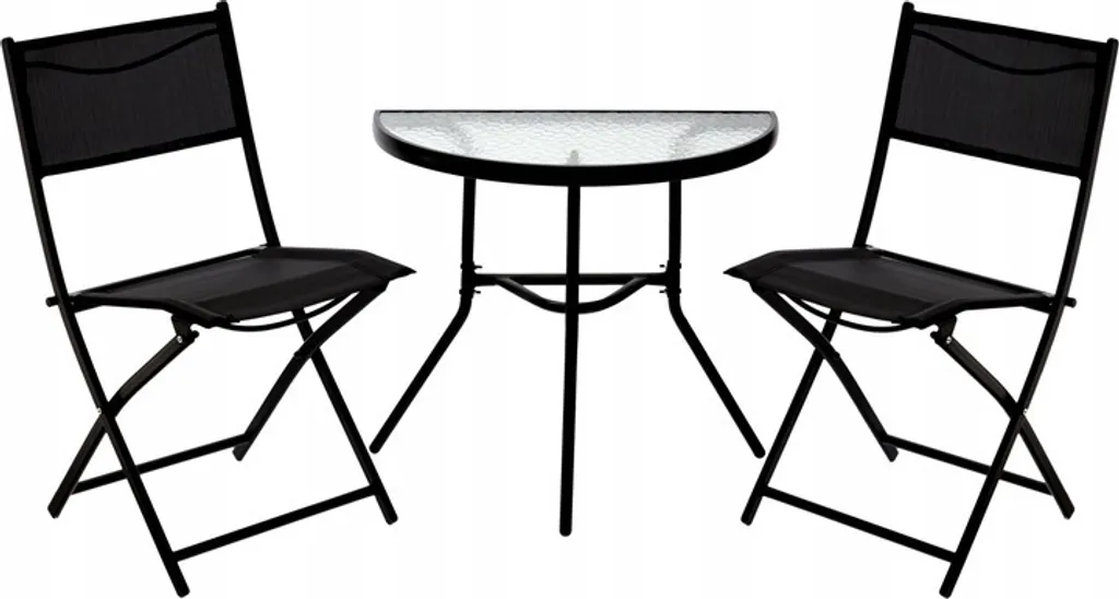 VBChome Ensemble de balcon 3 pièces noir pliable avec table demi-lune