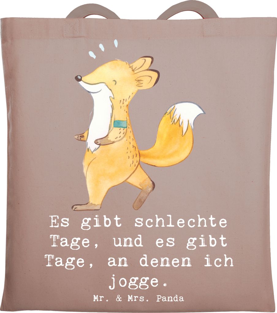 Mr. & Mrs. Panda Jutebeutel Fuchs Joggen - Braun Pastell - Geschenk, Laufen, canvas tasche, Laufsport, Dauerlauf, Tote Bag, Laptoptasche, Shopping