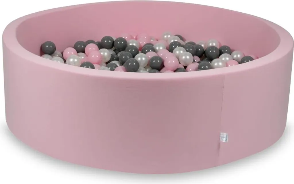 Piscine à balles XL rose poudré avec 700 balles nacrées et grises 130x40cm