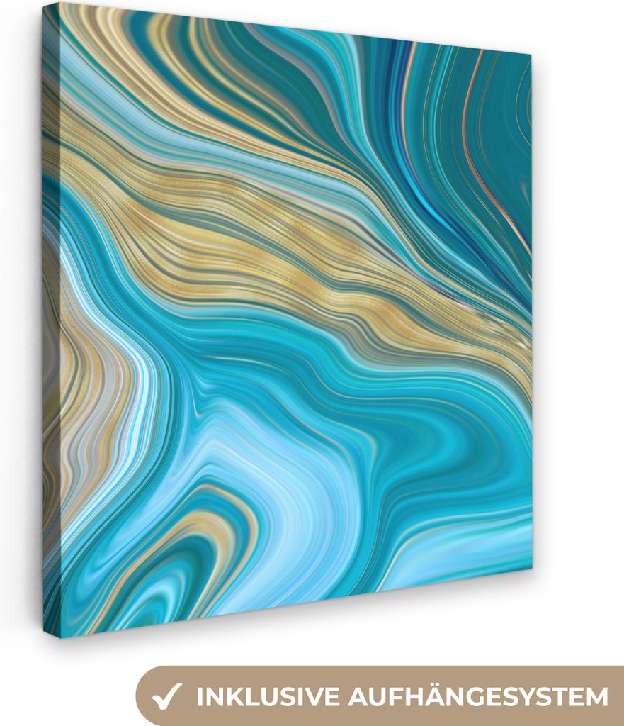 MuchoWow - Leinwandbilder - Marmor - Wellen - Gold - Muster, Wandbild, Wanddeko Bilder Wohnzimmer, 50x50 cm