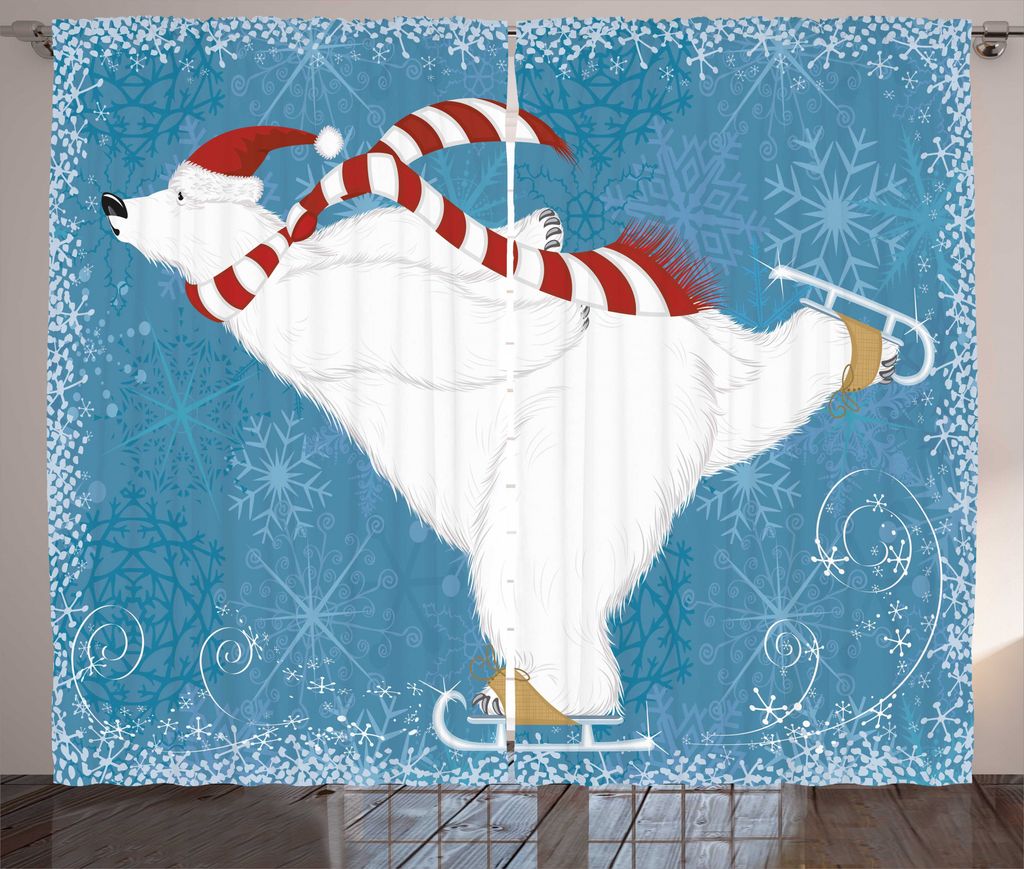 ABAKUHAUS Bär Rustikaler Vorhang, Eislaufender Eisbär, Wohnzimmer Universalband Gardinen mit Schlaufen und Haken, 280 x 225 cm, Mehrfarbig, Bunt