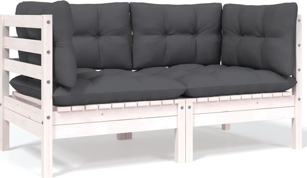2-Sitzer-Gartensofa mit Kissen Weiß Massivholz Kiefer , Gartensofas Design 2024