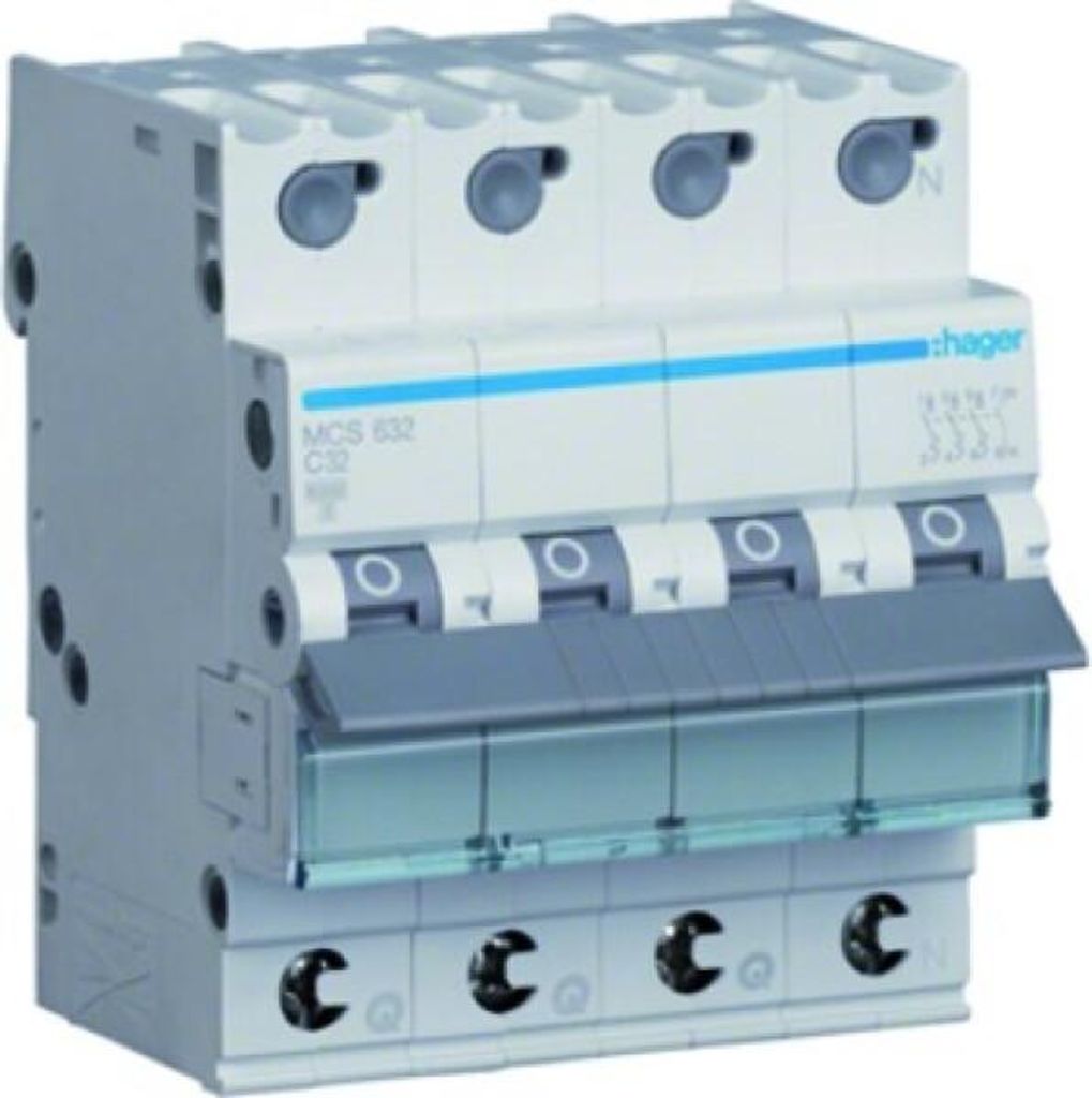 Hager LS-Schalter, 3P+N, 6kA, C-32A, QC, 4M, 1 Stk.