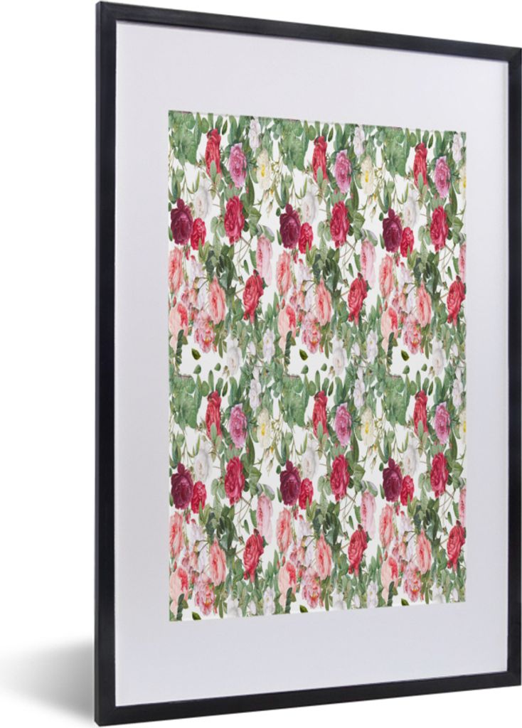 MuchoWow MuchoWow Gerahmtes Poster Pfingstrose - Blumen - Farben - Rosen 40x60 cm - Poster mit zchwarzem Bilderrahmen - Poster in Rahmen
