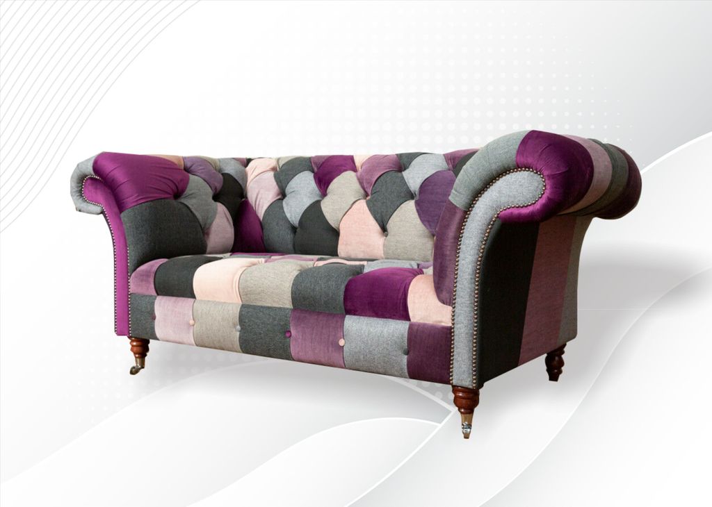 Wohnzimmer Möbel Stoff Textil Bunte Chesterfield Dreisitzer Sofa Couch Polster