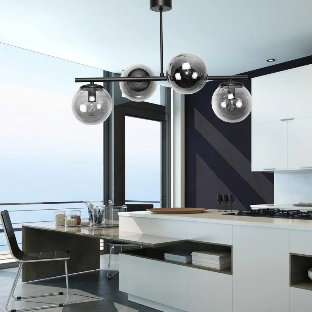 Plafonnier LED Design en Verre Graphite et Titane Noir, Douilles E14 - 3
