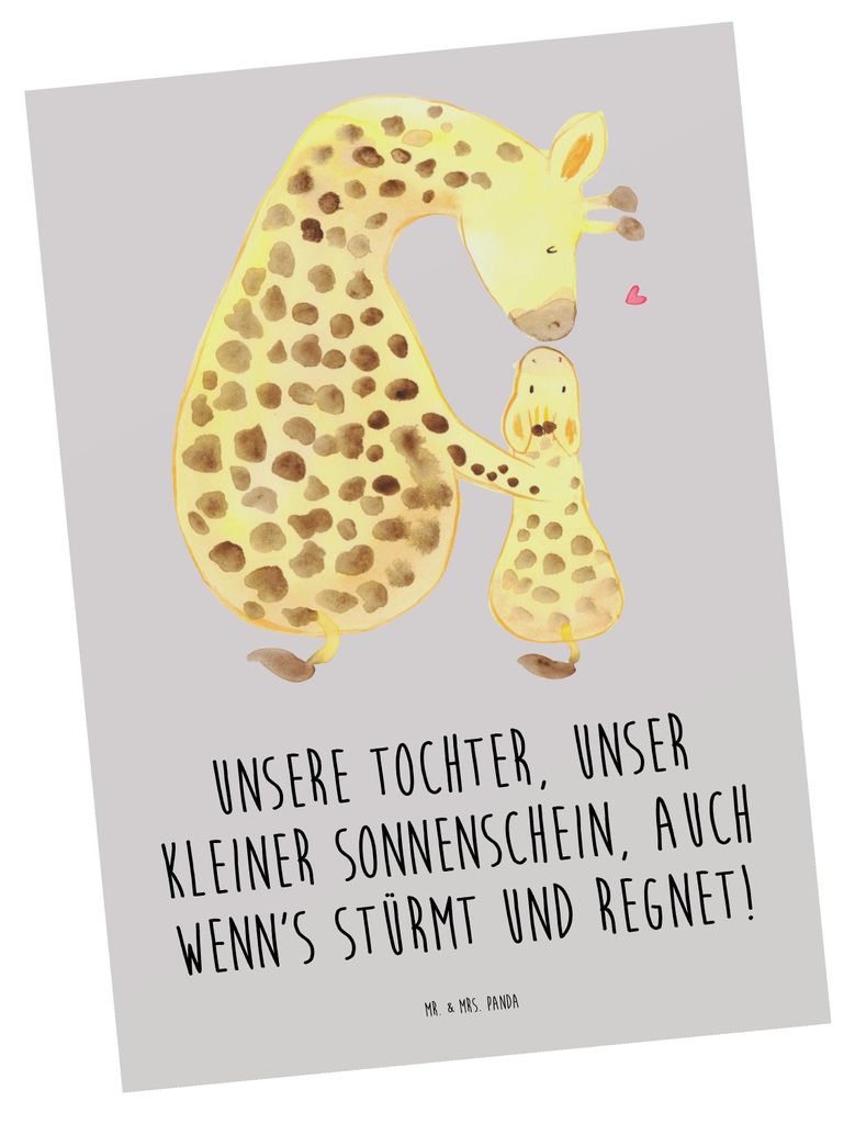 Mr. & Mrs. Panda Postkarte Tochter Sonnenschein - Grau Pastell - Geschenk, Freude, Unvergessliche Momente, Ansichtskarten, Einfallsreichtum, Dankes...