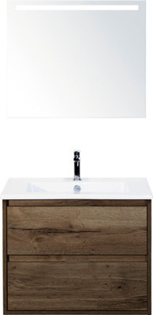 Badmöbel-Set Sanox Porto BxHxT 71 x 170 x 51 cm Frontfarbe tabacco mit Waschtisch Keramik weiß und Keramik-Waschtisch Sp