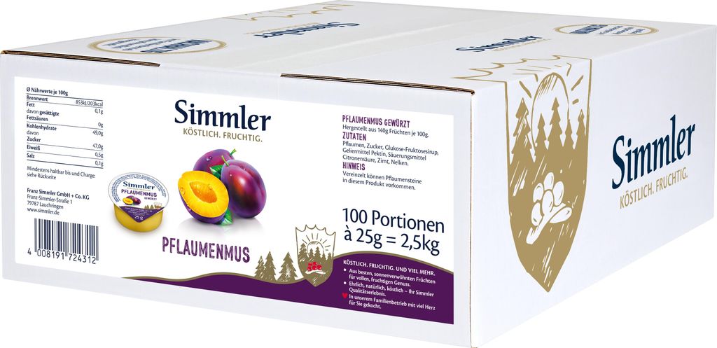 Simmler Pflaumenmus gewürzt 100x25g