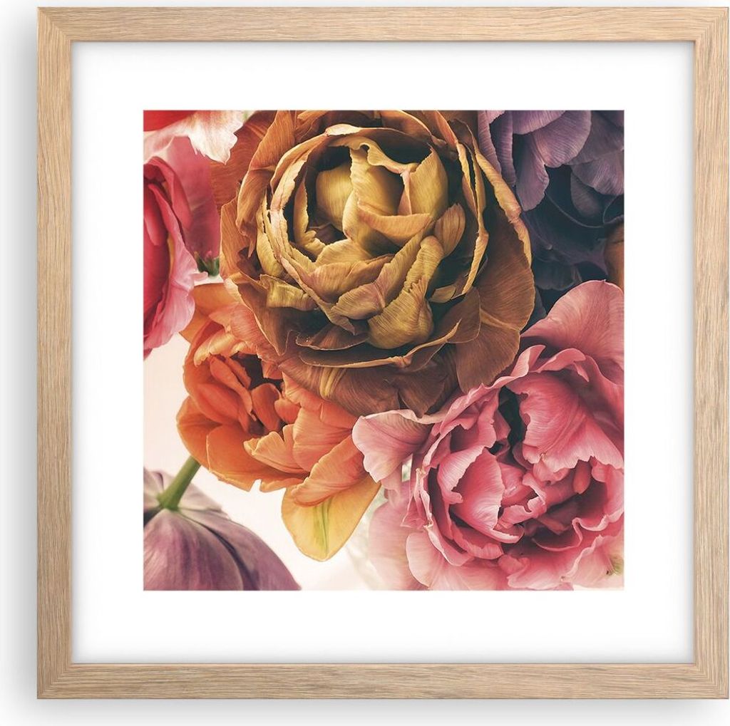 Gerahmtes Poster - Rahmen in heller Eiche - Blumenstrauß Blumen Braut - 30x30 cm - Wand Bild - Wanddeko - Wandbilder - Kunstposter - Wandposter - ...