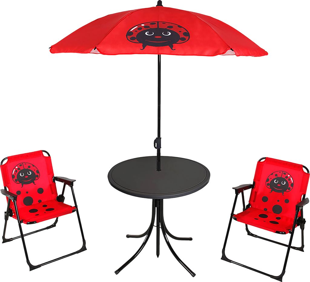 Kinder Camping Set KÄFER - mit 2 Stühlen, Tisch und Sonnenschirm - Sitzecke Garten