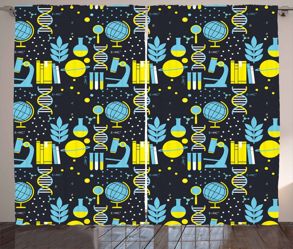 ABAKUHAUS Bildung Rustikaler Vorhang, Wissenschaft Klasse Pattern, Wohnzimmer Universalband Gardinen mit Schlaufen und Haken, 280 x 175 cm, Türkis...