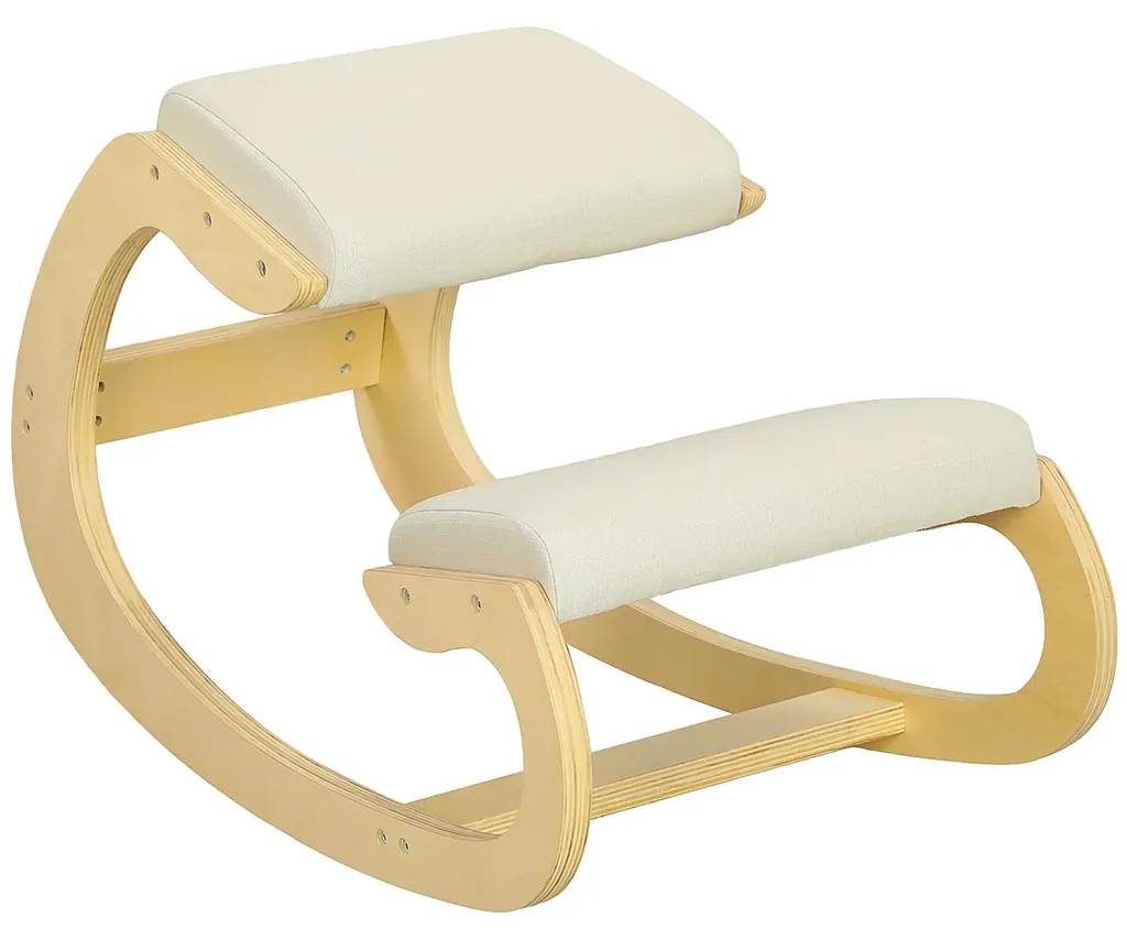 Siège ergonomique assis-genoux en bois naturel avec assise rembourrée