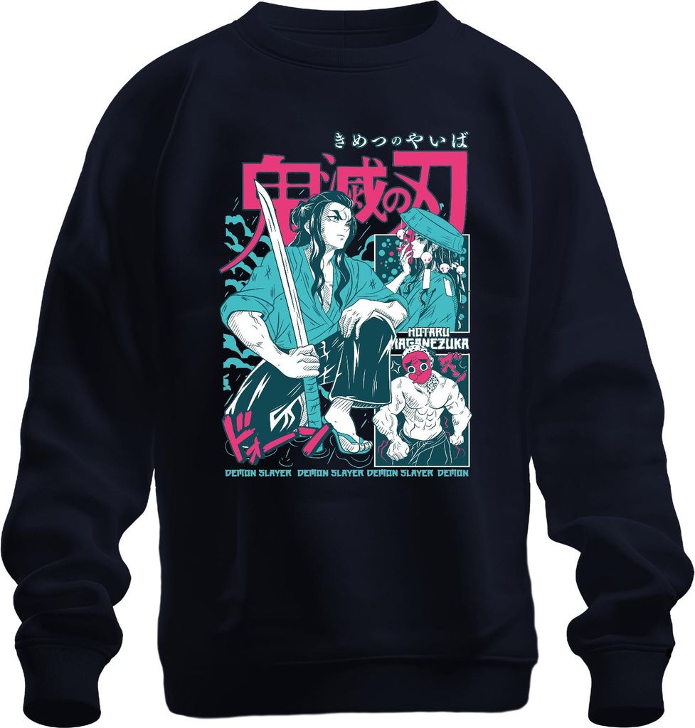 Demon Slayer Kimetsu no Yaiba Schwert Samurai Anime Japan Y2K Streetwear Maske Uni Sweatshirt Pullover, Navy, XXL
