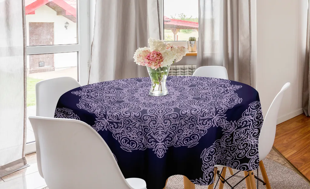 ABAKUHAUS Tovaglia rotonda viola Mandala, fiori boemi, tovaglia circolare per sala da pranzo, decorazione cucina, 150 cm, malva chiaro e indaco