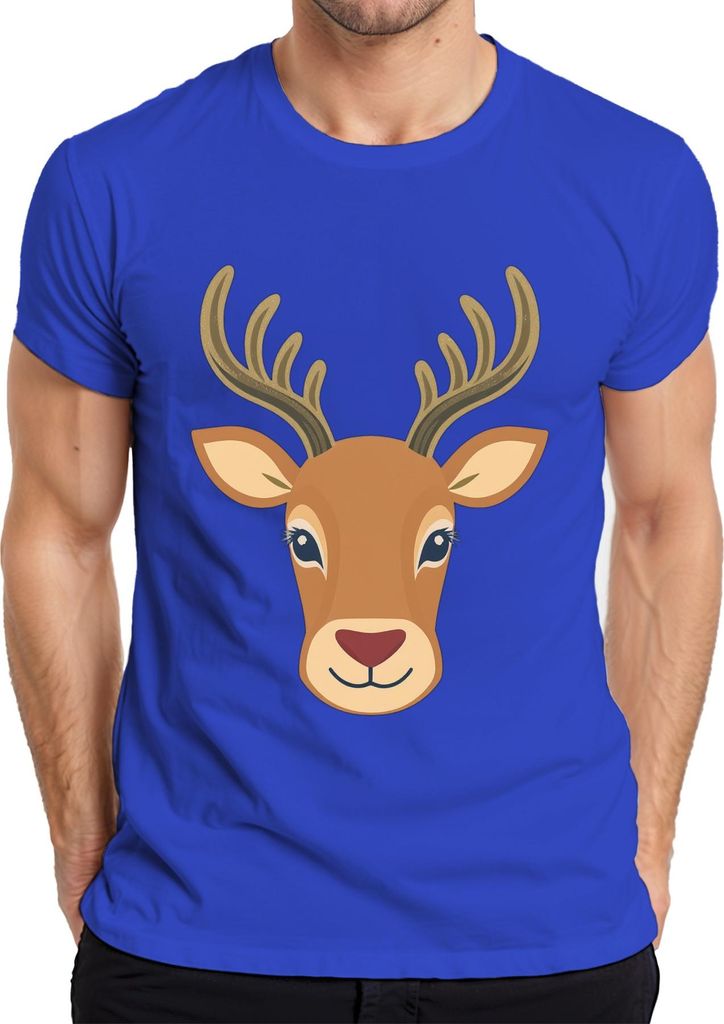 Hirschkopf Rehkopf Niedlich Kinder Waldbewohner Tiermotiv Boho Herren T-Shirt, Blau, 3XL