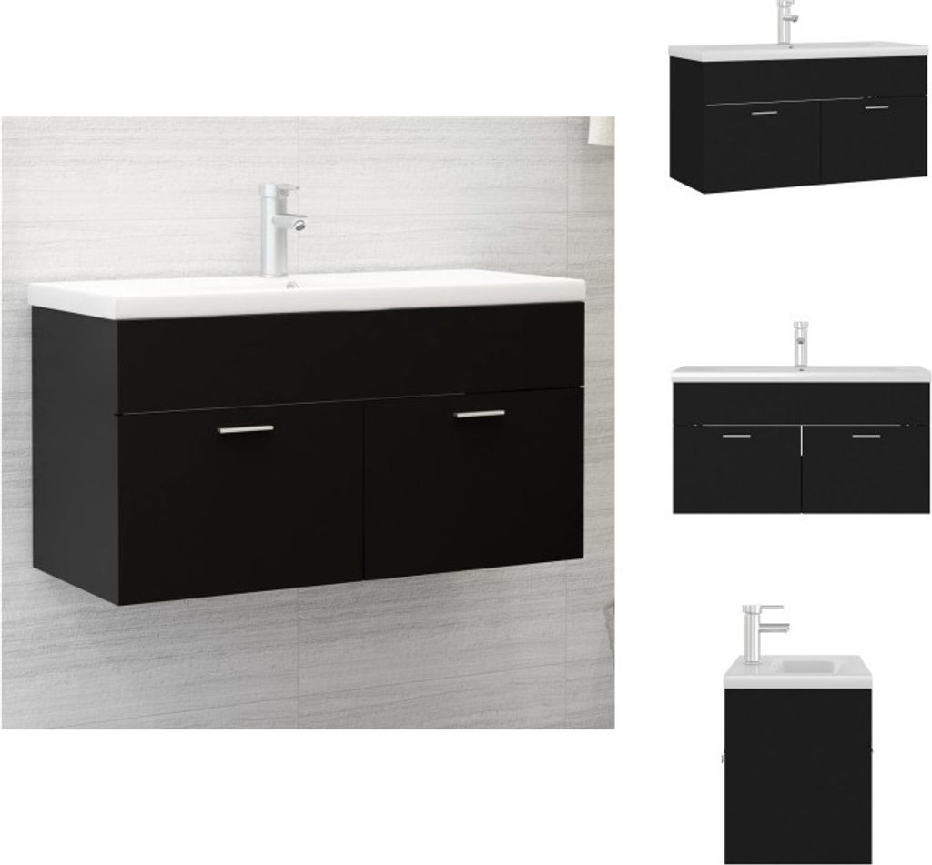 vidaXL Waschbeckenunterschrank mit Einbaubecken Schwarz Holzwerkstoff - Badezimmerwaschtische