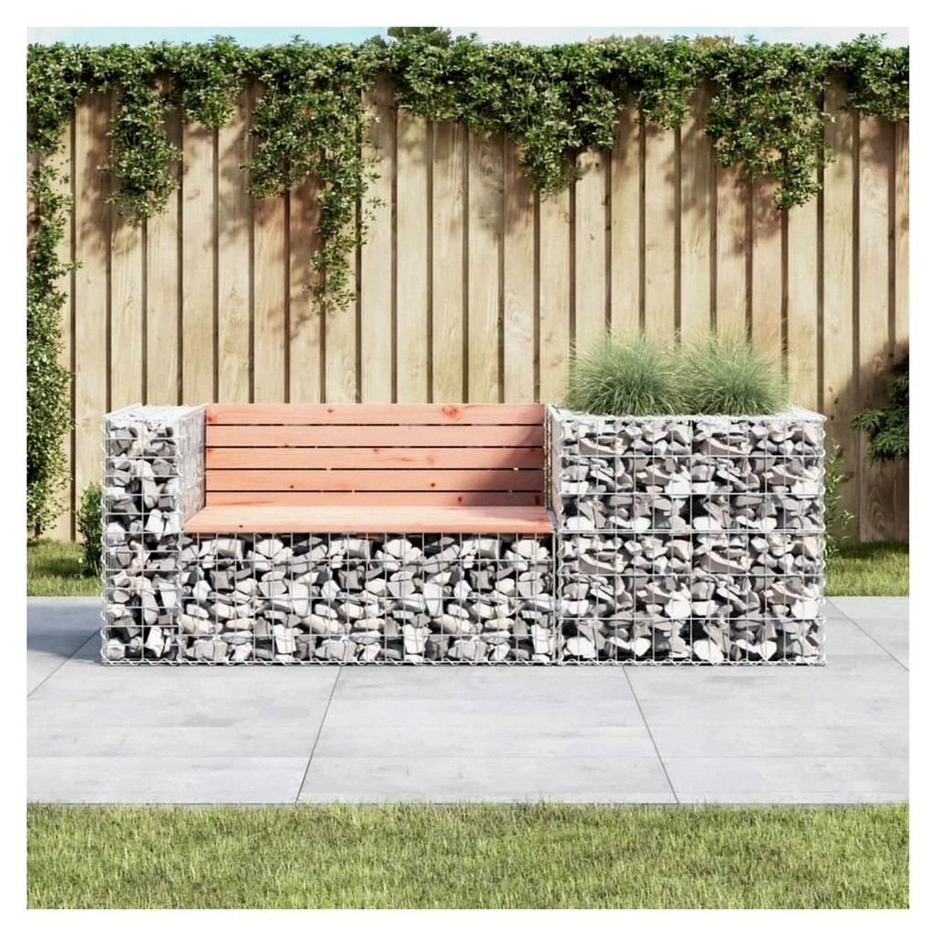 Gartenbank mit Gabionen - Sitzbank aus Holz und Stein, Produktbild 