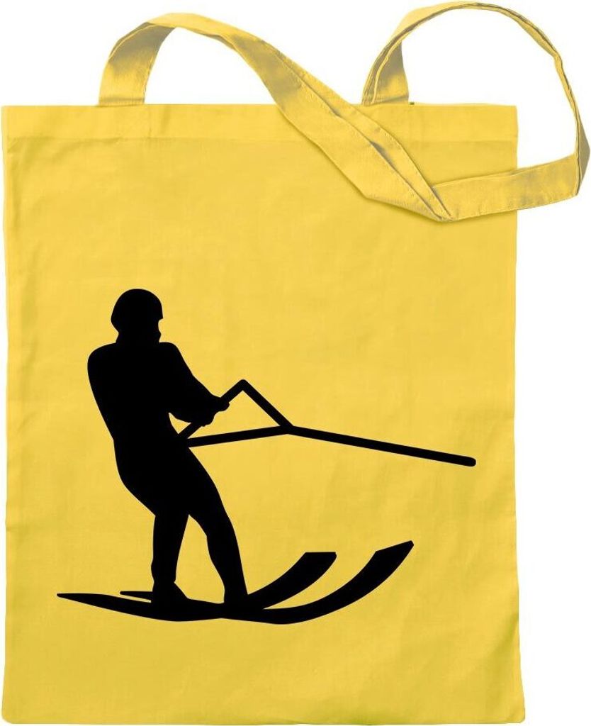 Kiwistar - Baumwolltasche - gelb - Wasserski Sportler Figur - Tragetasche Stoffbeutel Umhängetasche Langer Henkel