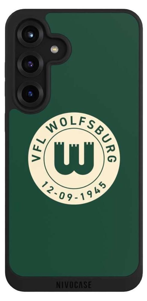 NIVOCASE Handyhülle für Samsung Galaxy S25+ Hülle NIVOpure Case Schwarz Offizielles Lizenzprodukt VfL Wolfsburg 80 Jahre