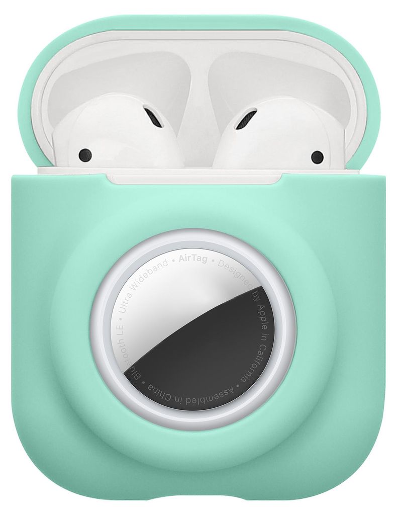 kwmobile 2-in1 Schutzhülle für Apple Airpods 1 & 2 Hülle - Kopfhörer Silicon Case kompatibel mit AirTag - stoßfestes Cover mit Karabiner - Min...