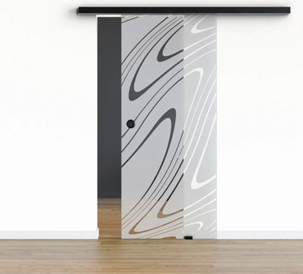 Pertura Glasschiebetür Komplettset Glera Water 02 1025x2050 mm Rechts inkl. Beschlag Selir Aluminium schwarz,Griffmusche