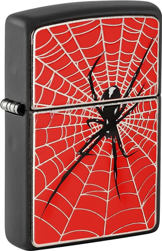 Zippo Benzin-Feuerzeug schwarz Plakette Spider Web Red 2008088, unbefüllt