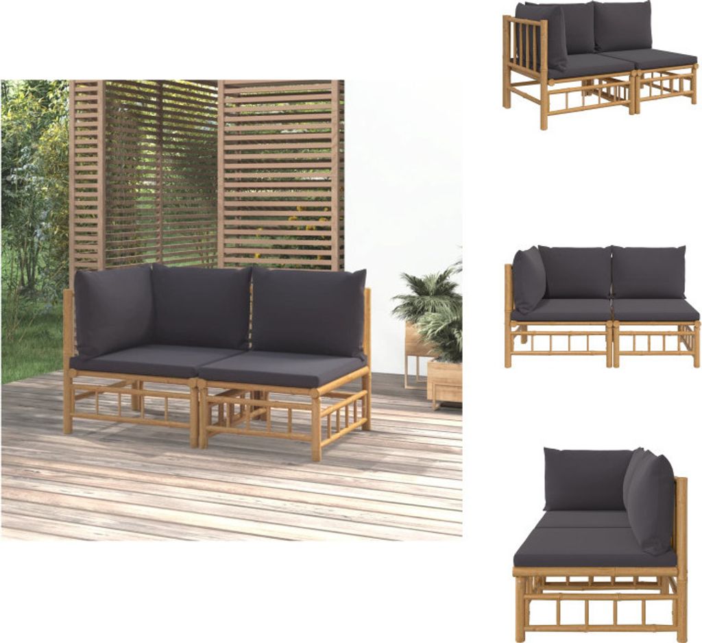 vidaXL 2-tlg. Garten-Lounge-Set mit Dunkelgrauen Kissen Bambus - Gartensofaelemente