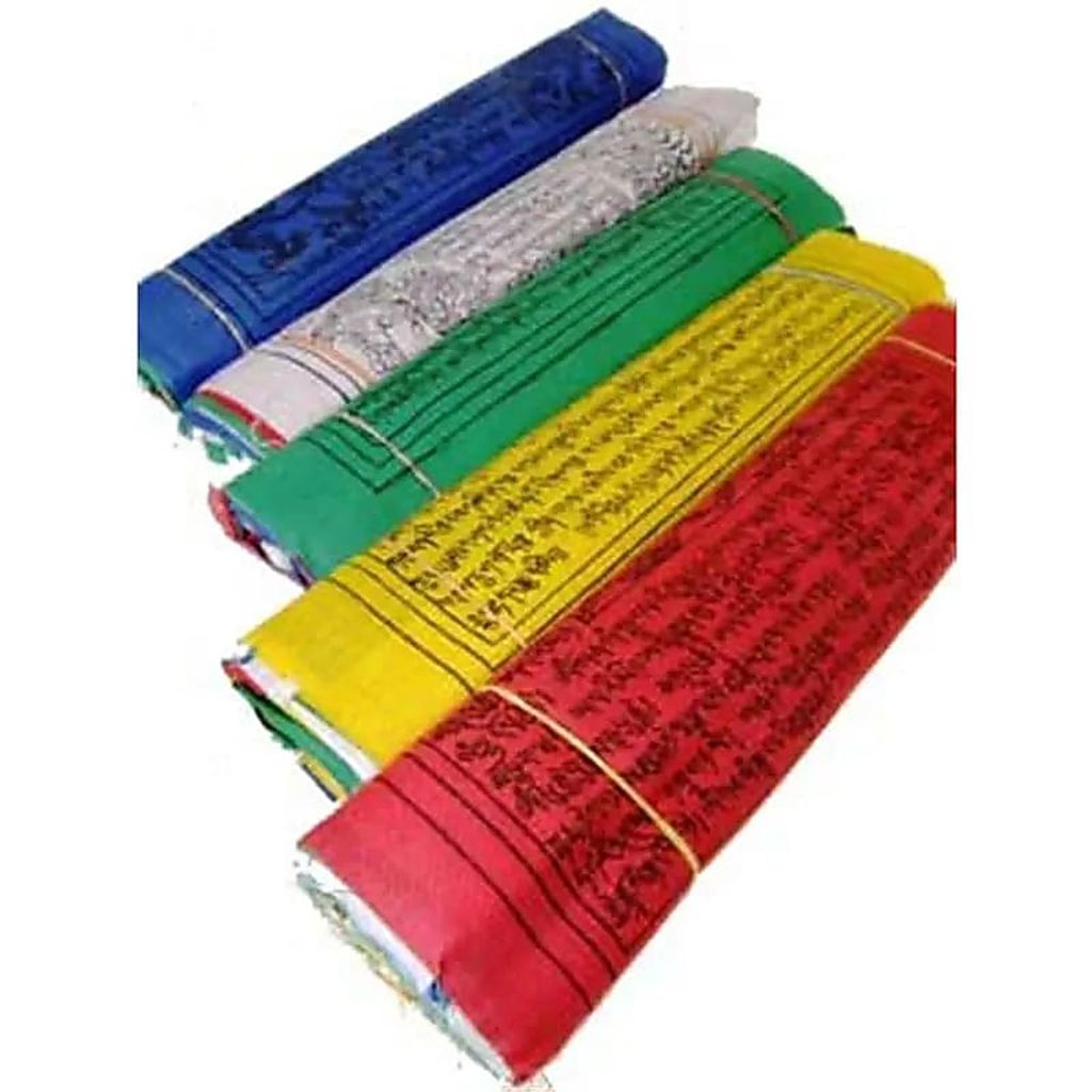 Tibetische Gebetsfahnen M, 10er-Schnur – 17,5 x 17,5 x 170 cm, Packung mit 5 Stück