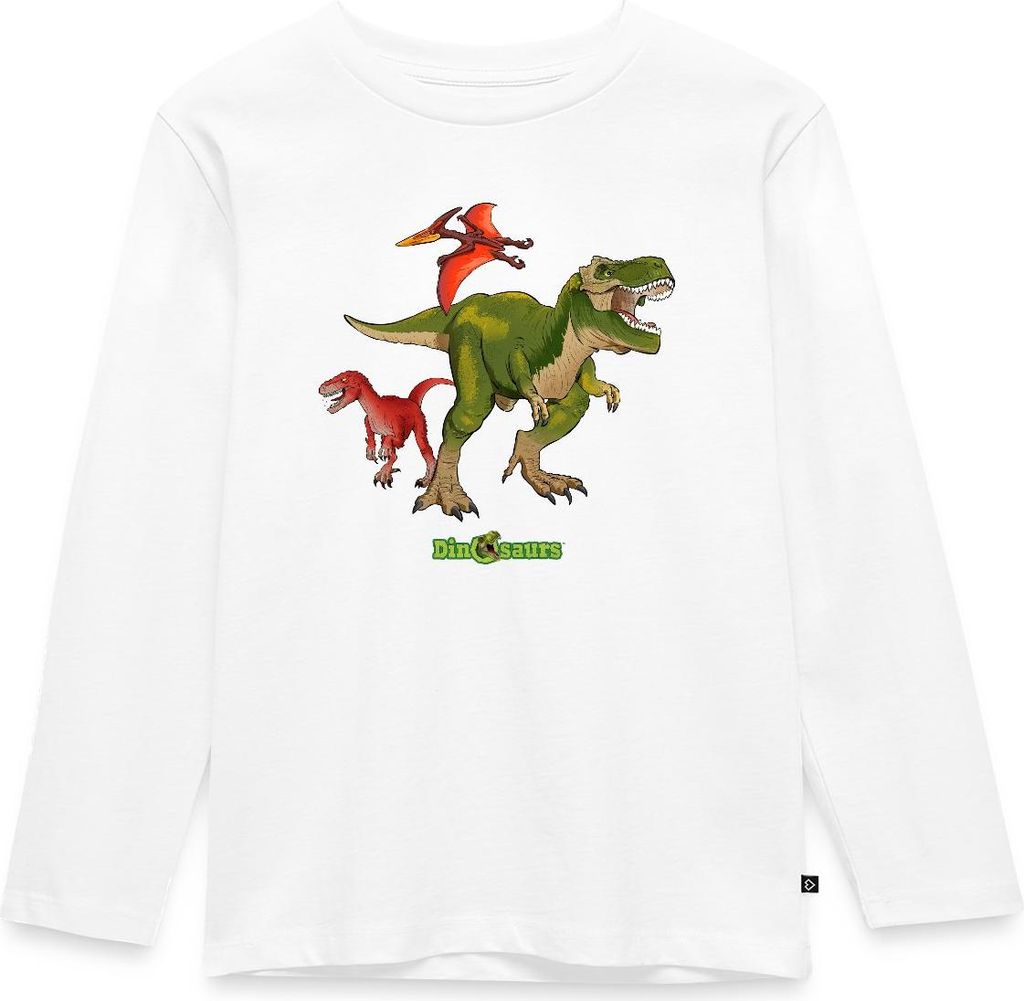 Spreadshirt Dinosaurier T-Rex Velociraptor Pteranodon Kinder Premium Langarmshirt, 98/104 (2 Jahre), Weiß