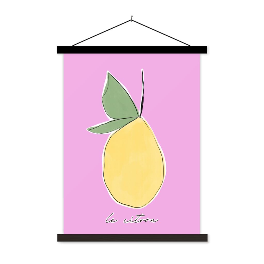 MuchoWow Textilposter Zitrone - Obst - Pastell 90x120 cm mit schwarzem Rahmen - Dekoration