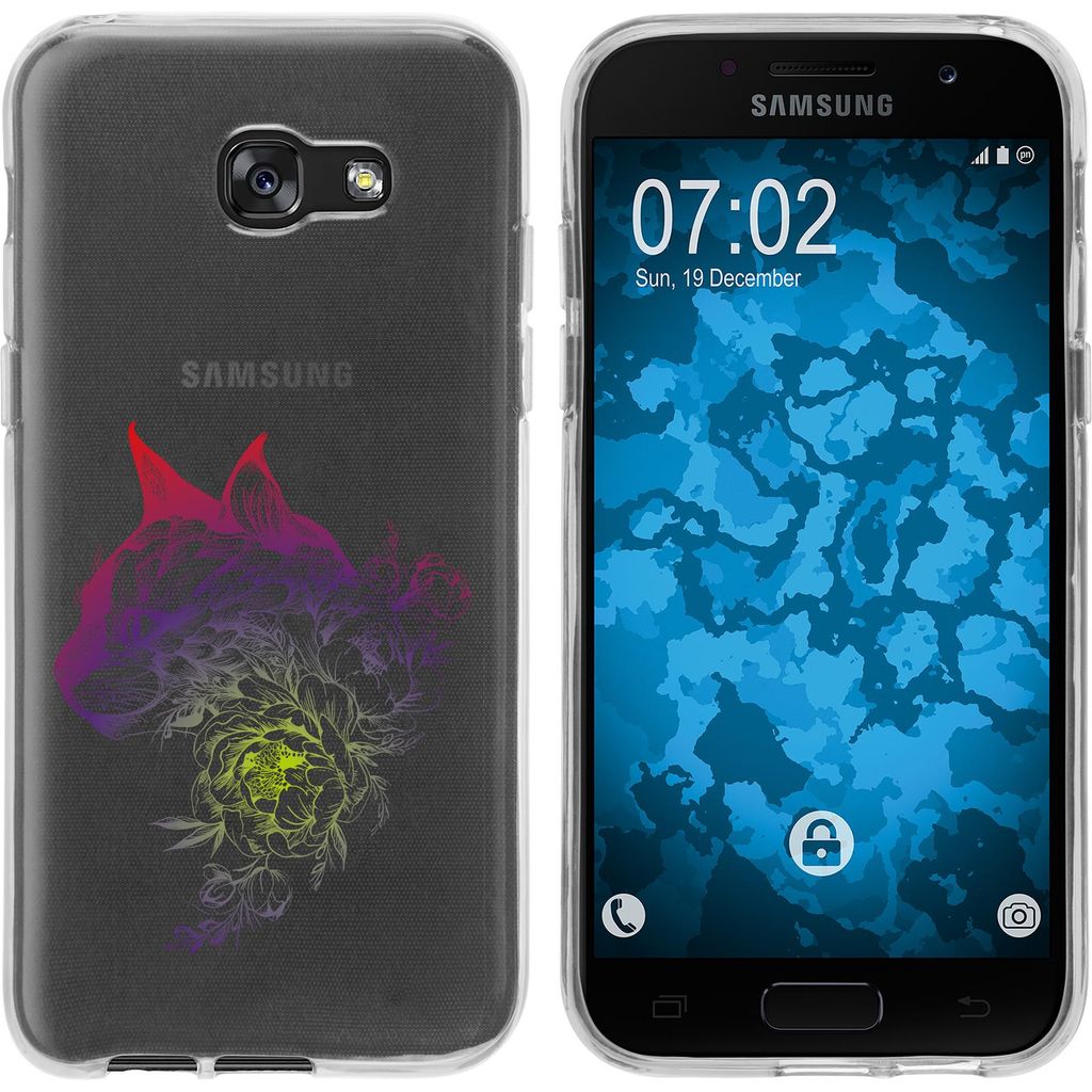 PhoneNatic Case kompatibel mit Samsung Galaxy A7 (2017) Silikon-Hülle Floral Katze M2-5
