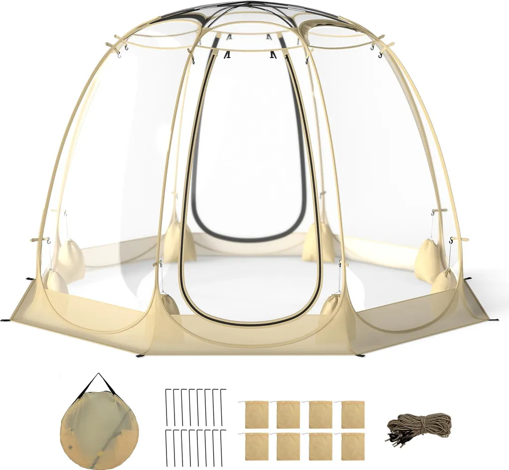 COSTWAY Tente Bulle Pop-Up 265x265cm en PVC Transparent pour 5-6 Personnes