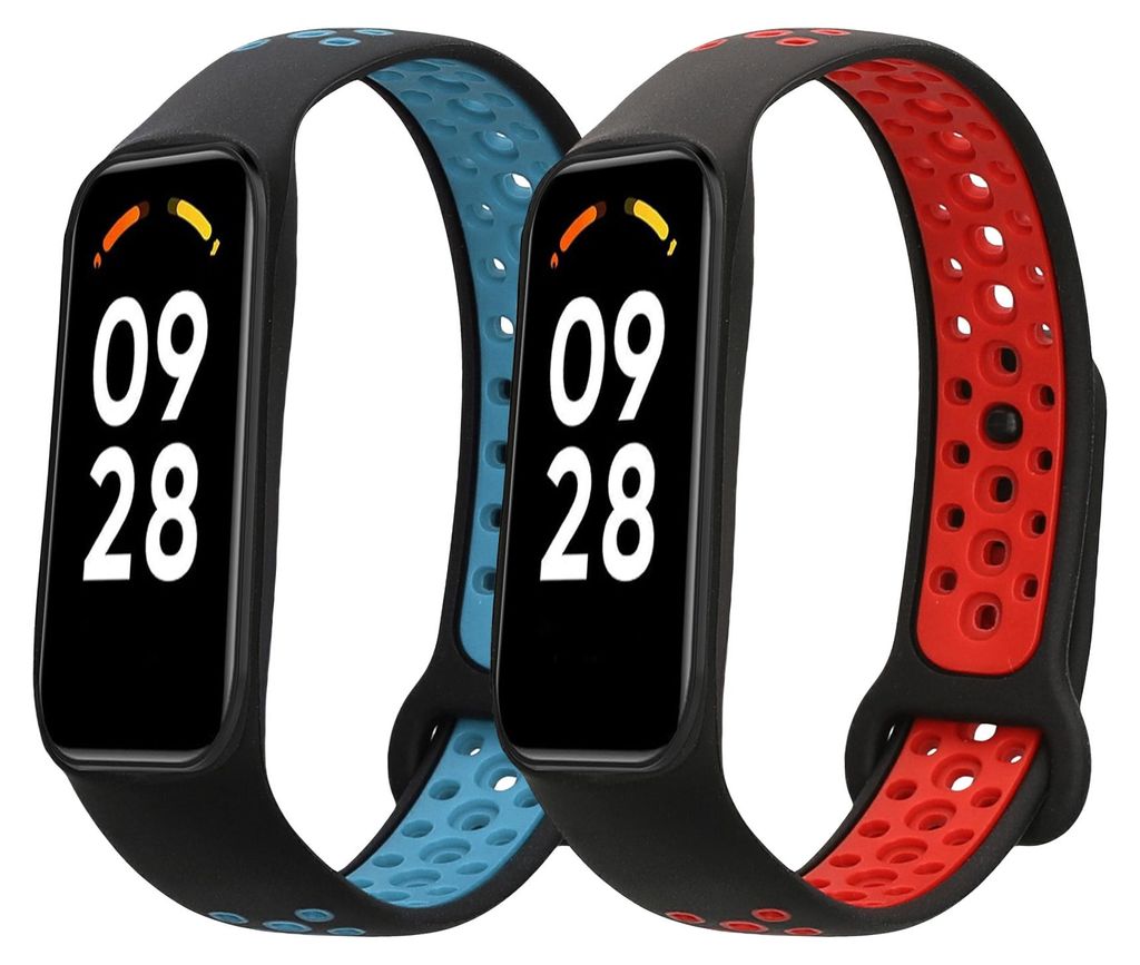 kwmobile 2x Uhrenarmband für Xiaomi Smart Band 8 Active Armband - Fitnesstracker Band Set aus TPU Silikon - Ersatzarmband Smartwatch - Schwarz Rot