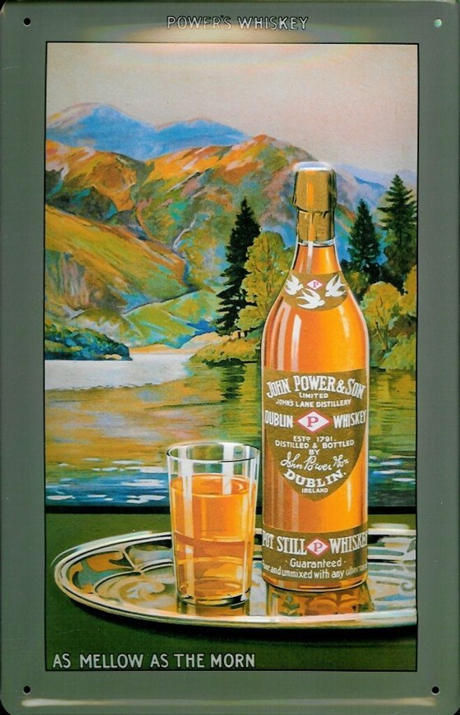 Blechschild Powers Whiskey Flasche Tablett Berge retro Schild Kneipenschild