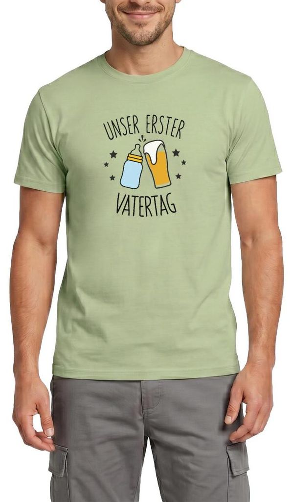 Spreadshirt Unser Erster Vatertag Partner Look Papa Baby Vater Männer T-Shirt, XL, Sage